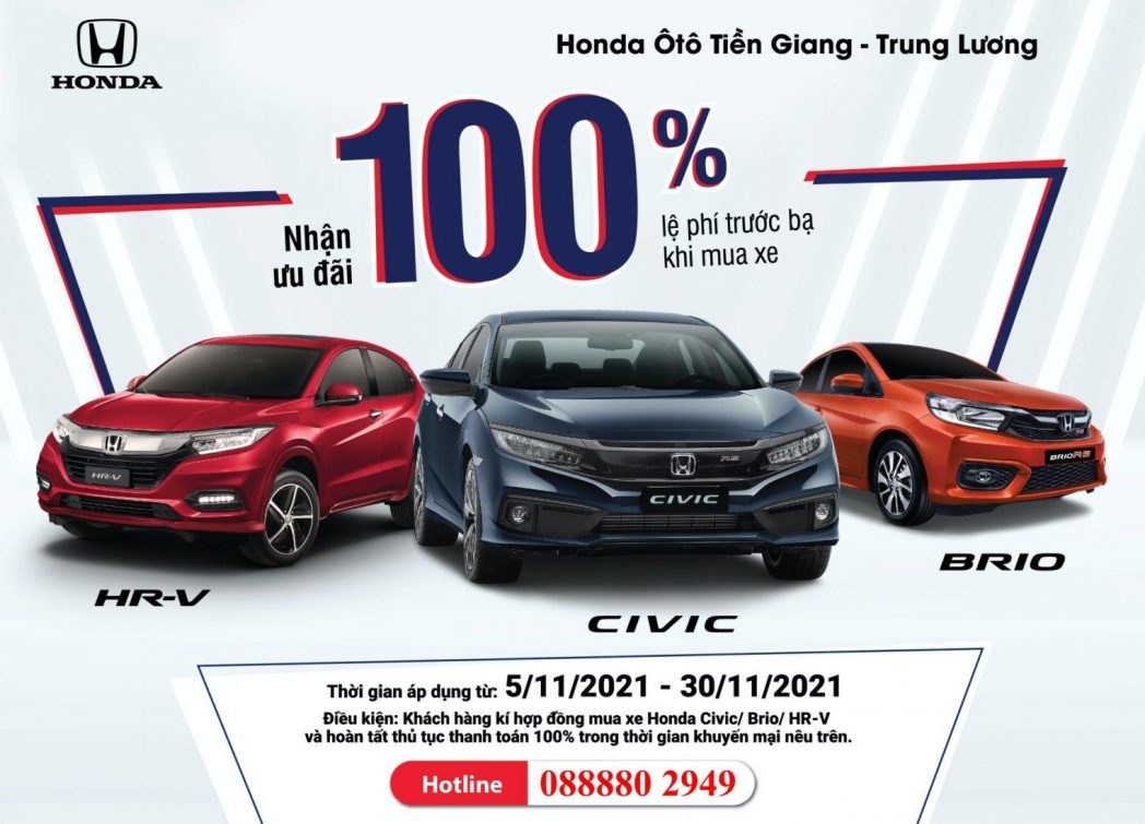 Hỗ trợ 100% Phí Trước Bạ Xe Honda – Honda Ôtô Tiền Giang